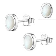 6pairs, Mother of Pearl Oval Silver Stud Earrings, e345